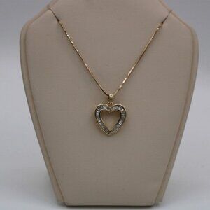 14K Gold Baguette Diamond Heart Pendant